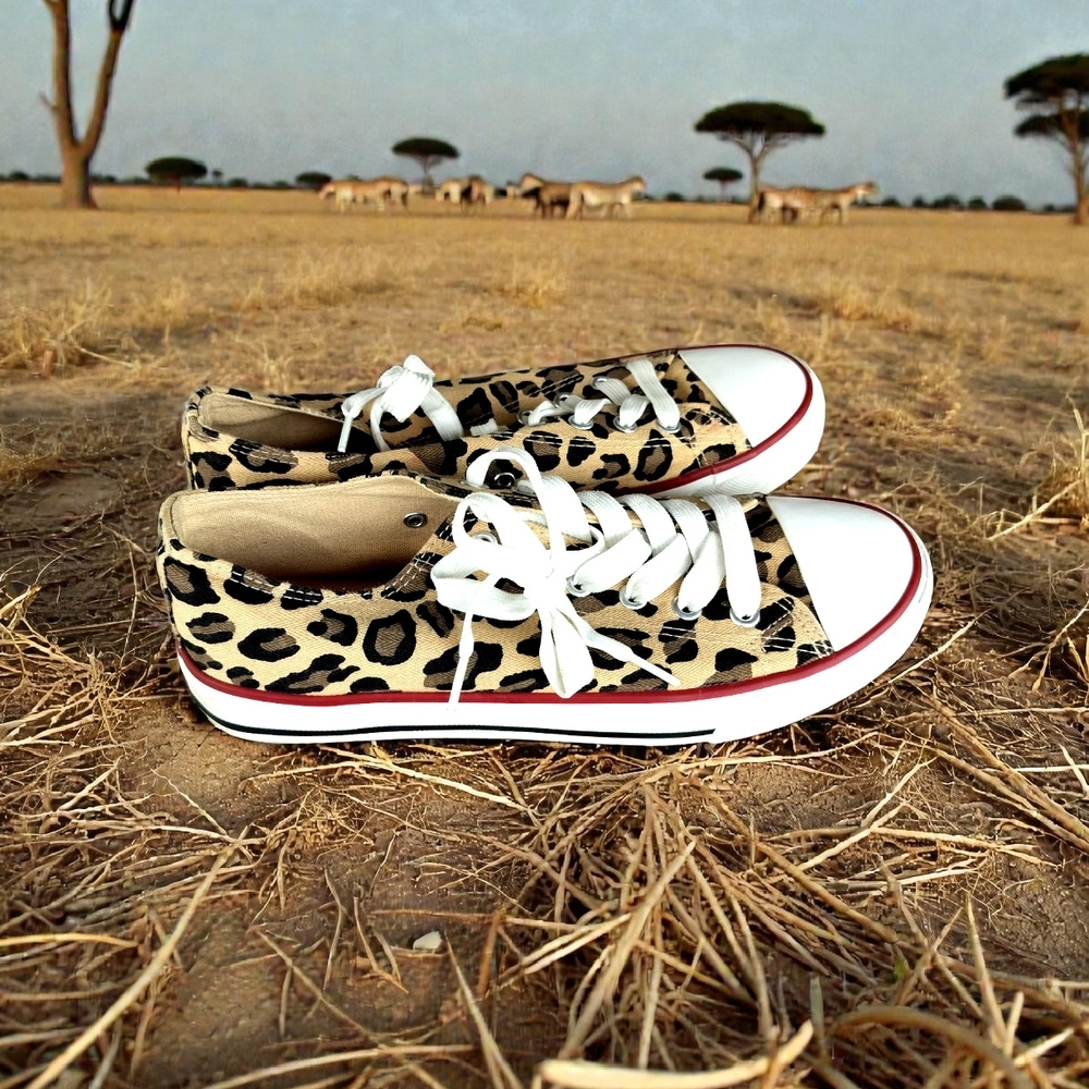 Leopard Print Canvas Sneakers with White Laces
